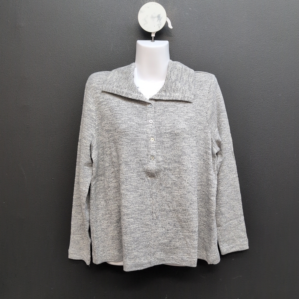 J.Jill Pure Jill Marl Slub Collared Women's Top SP charcoal blue